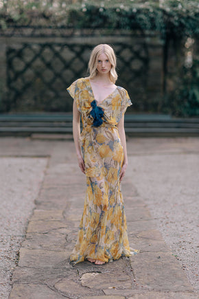 1930s floral silk chiffon gown