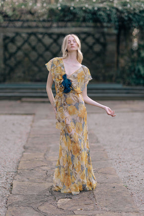 1930s floral silk chiffon gown