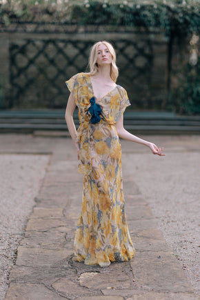 1930s floral silk chiffon gown