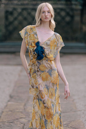 1930s floral silk chiffon gown