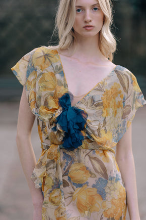 1930s floral silk chiffon gown