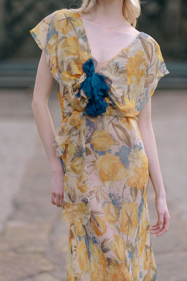 1930s floral silk chiffon gown