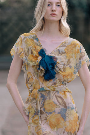 1930s floral silk chiffon gown