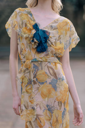 1930s floral silk chiffon gown