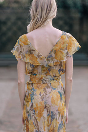 1930s floral silk chiffon gown