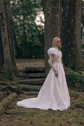 Vintage puff sleeve lace wedding gown