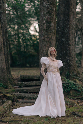 Vintage puff sleeve lace wedding gown