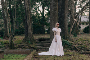 Vintage puff sleeve lace wedding gown