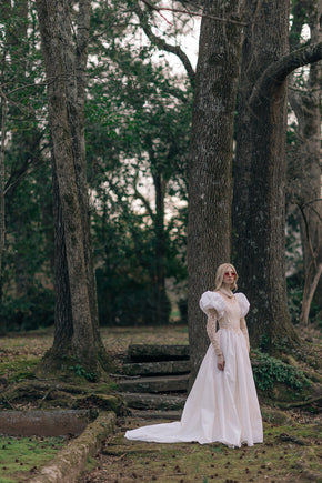 Vintage puff sleeve lace wedding gown