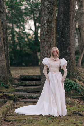 Vintage puff sleeve lace wedding gown