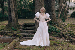 Vintage puff sleeve lace wedding gown