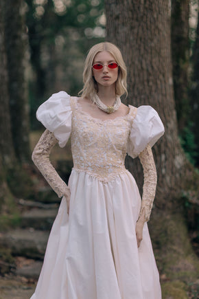 Vintage puff sleeve lace wedding gown
