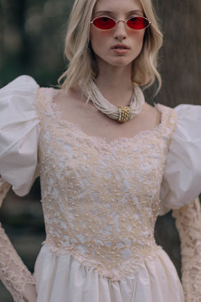 Vintage puff sleeve lace wedding gown