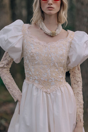 Vintage puff sleeve lace wedding gown