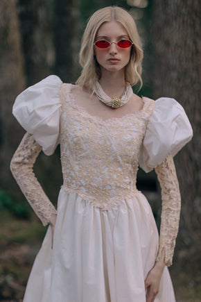Vintage puff sleeve lace wedding gown