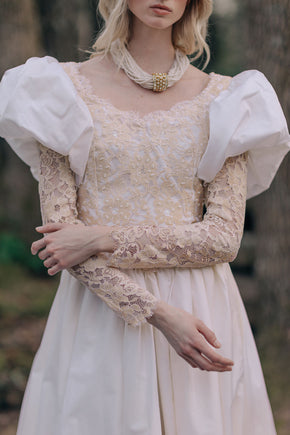 Vintage puff sleeve lace wedding gown
