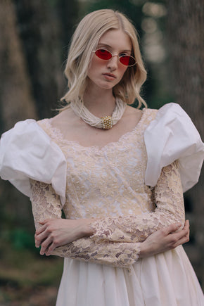Vintage puff sleeve lace wedding gown