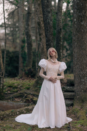 Vintage puff sleeve lace wedding gown