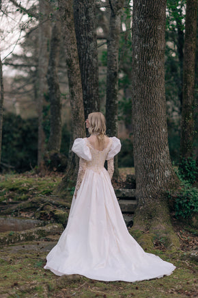 Vintage puff sleeve lace wedding gown