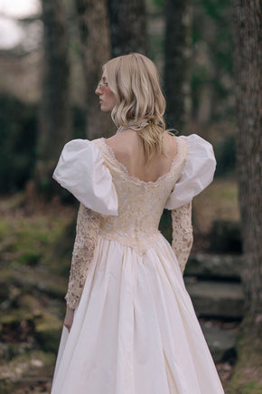 Vintage puff sleeve lace wedding gown