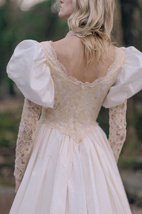 Vintage puff sleeve lace wedding gown