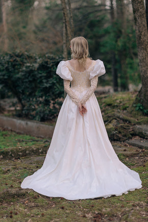 Vintage puff sleeve lace wedding gown