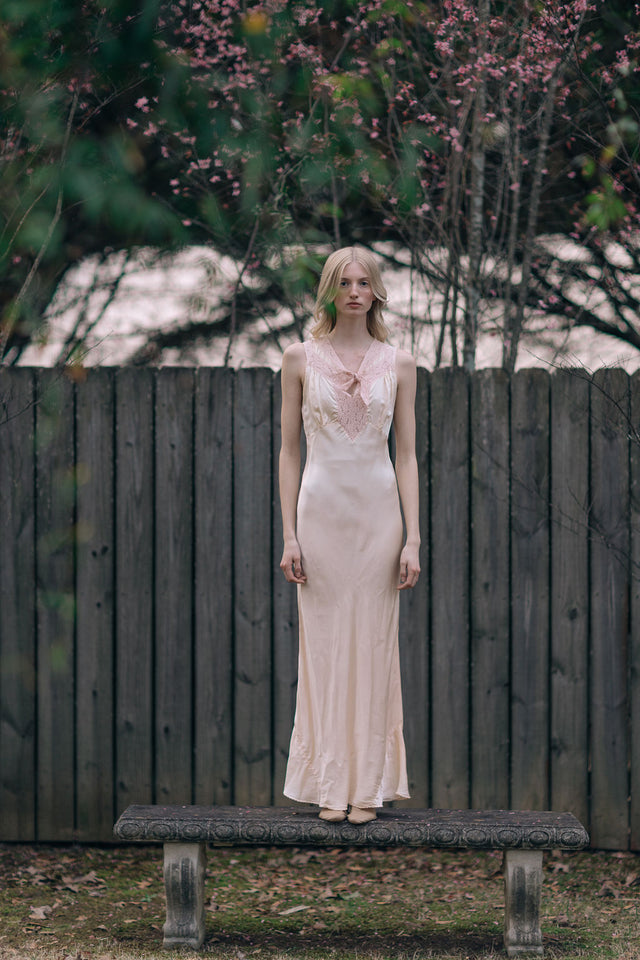 1930s bias silk satin lace slip