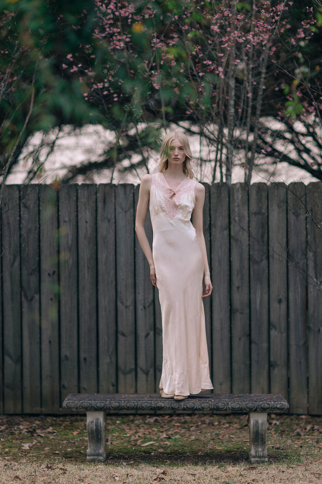 1930s bias silk satin lace slip