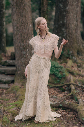 1900s silk lace appliqué skirt