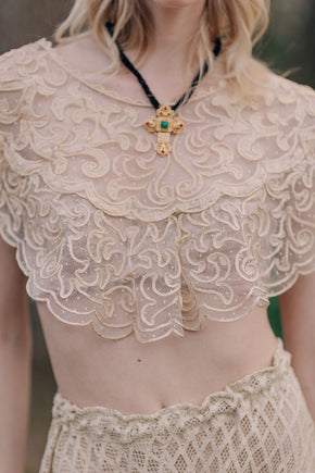 1900s lace appliqué collar blouse
