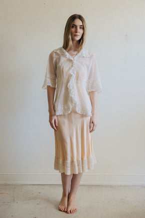 1900s ivory net lace blouse, France