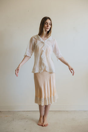 1900s ivory net lace blouse, France