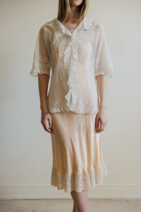 1900s ivory net lace blouse, France