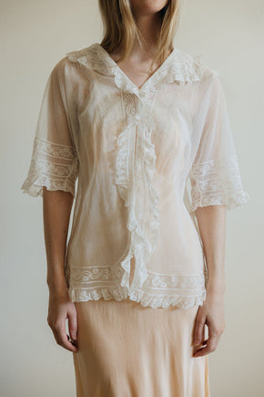 1900s ivory net lace blouse, France