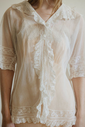 1900s ivory net lace blouse, France