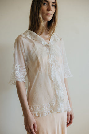 1900s ivory net lace blouse, France
