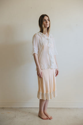 1900s ivory net lace blouse, France