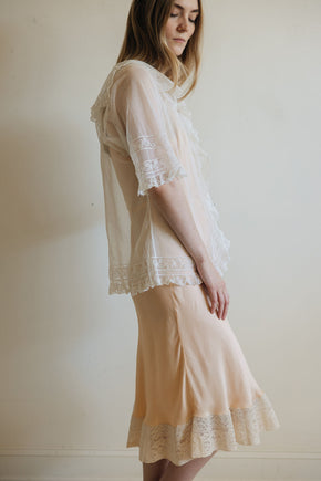 1900s ivory net lace blouse, France
