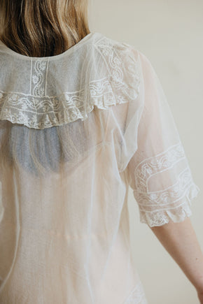 1900s ivory net lace blouse, France