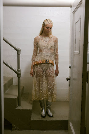 1920s filet lace net rossette dress