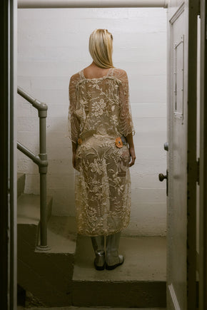 1920s filet lace net rossette dress