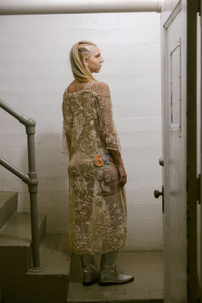 1920s filet lace net rossette dress