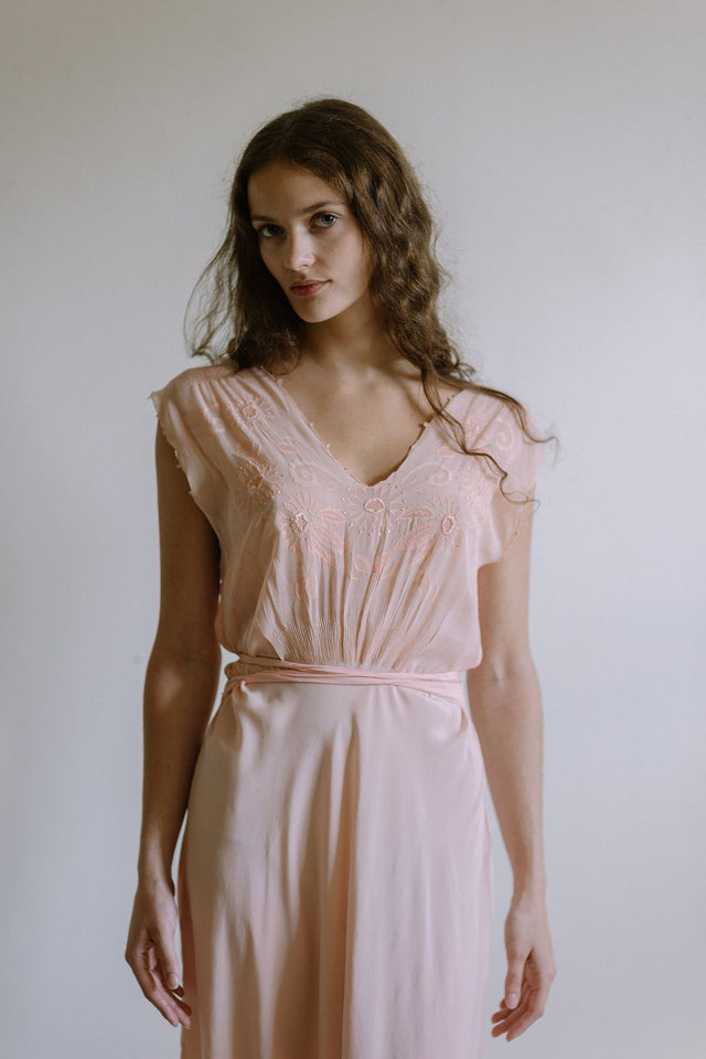 1930s pink French bias cut nightgown