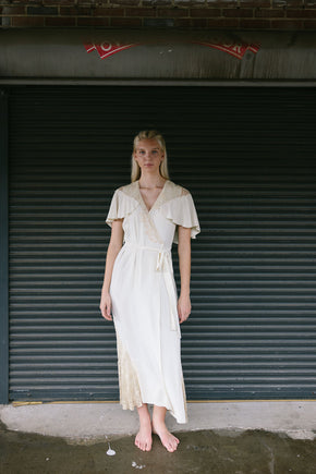 1930s silk crepe lace peignoir robe
