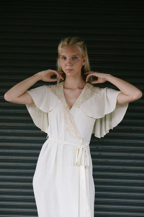 1930s silk crepe lace peignoir robe