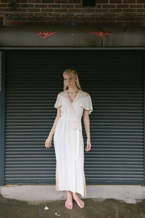1930s silk crepe lace peignoir robe