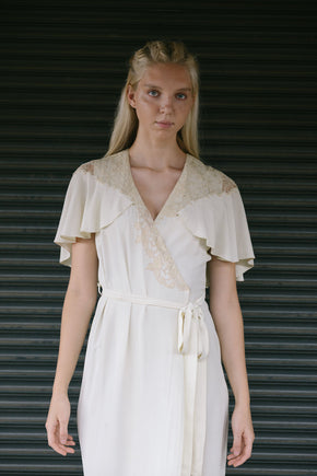 1930s silk crepe lace peignoir robe