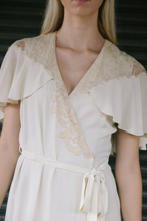 1930s silk crepe lace peignoir robe