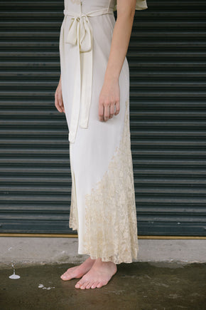 1930s silk crepe lace peignoir robe