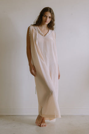 1930s french dotted blue and pink silk nightgown